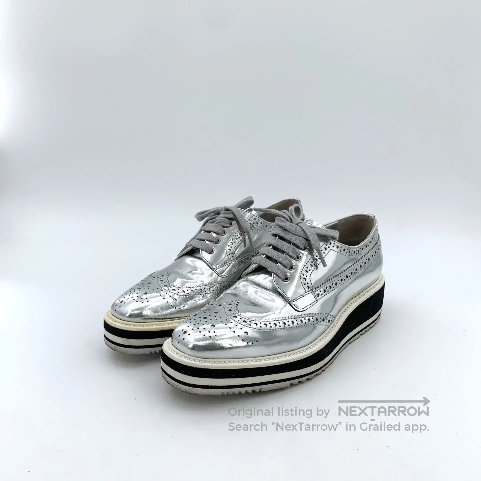 Other Prada Silver Baroque Carved Lace-Up Casual Flat Platform S Size US 5 / EU 37 - 1 Thumbnail