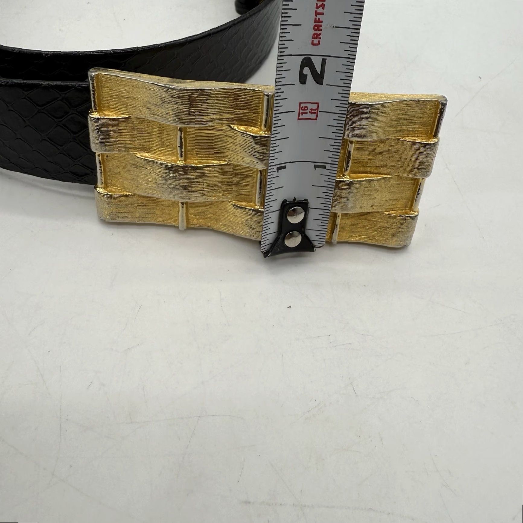Vintage VINTAGE Dotty Smith Belt Buckle Women 90s Gold Tone Snake Skin Faux Black Adjustable 36" -Mens Womens Size ONE SIZE - 3 Thumbnail