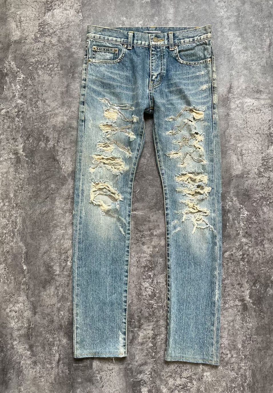 Saint Laurent Paris saint Laurent blue distressed denim pants. Size US 29 - 1 Thumbnail