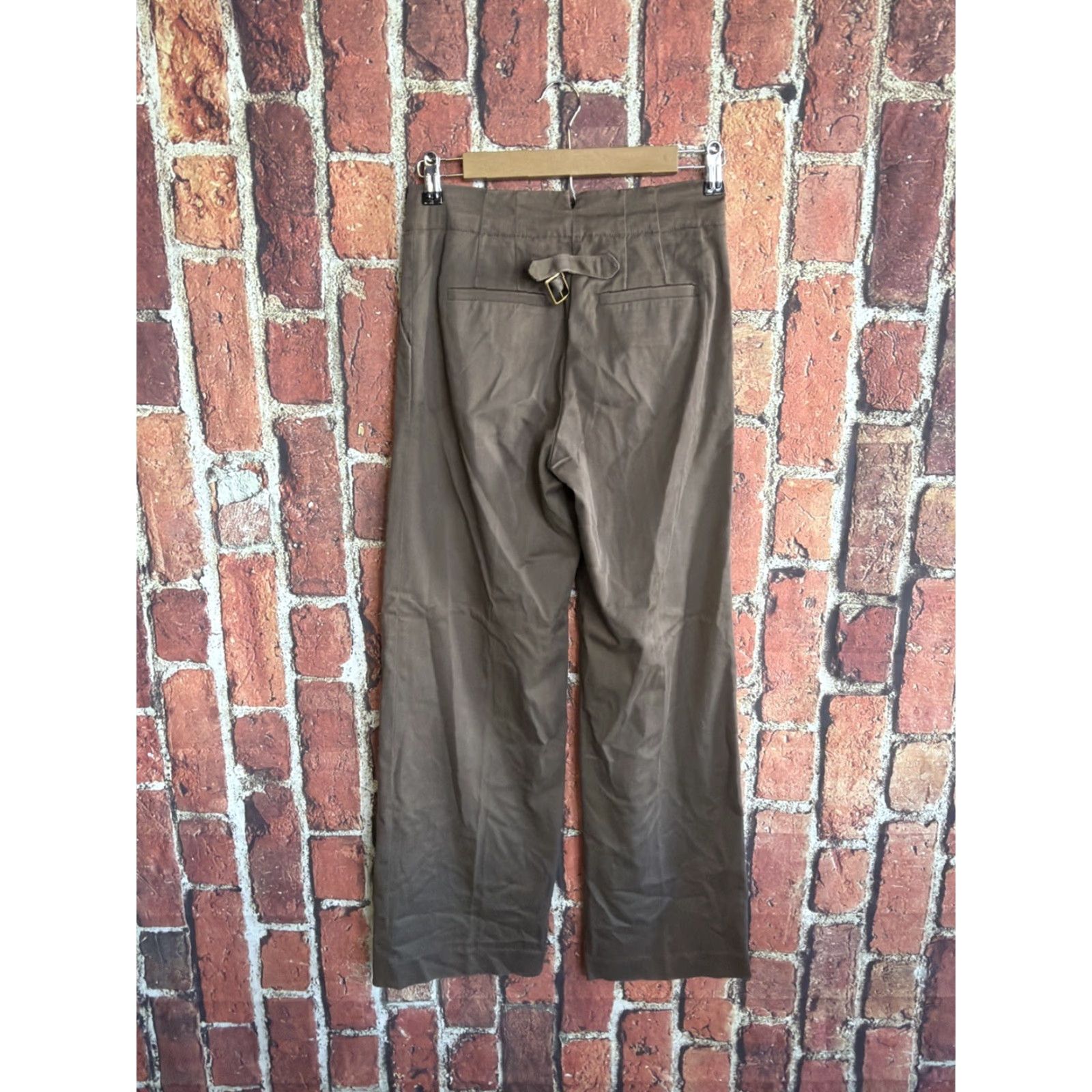 Anthropologie Anthropologie The Essential Wide-Leg Pants Brown Buckle Back 0 Women Size 0 Twill Pockets Wide Leg High Rise Cotton Blend Relaxed Classic Size 25" / US 0 / IT 36 - 3 Thumbnail