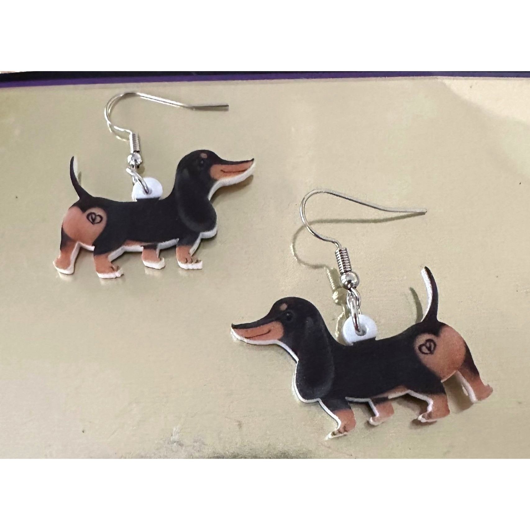 Handmade Dachshund Earrings New Dangle Hooks Double Sided Black Tan W Size ONE SIZE - 10 Thumbnail