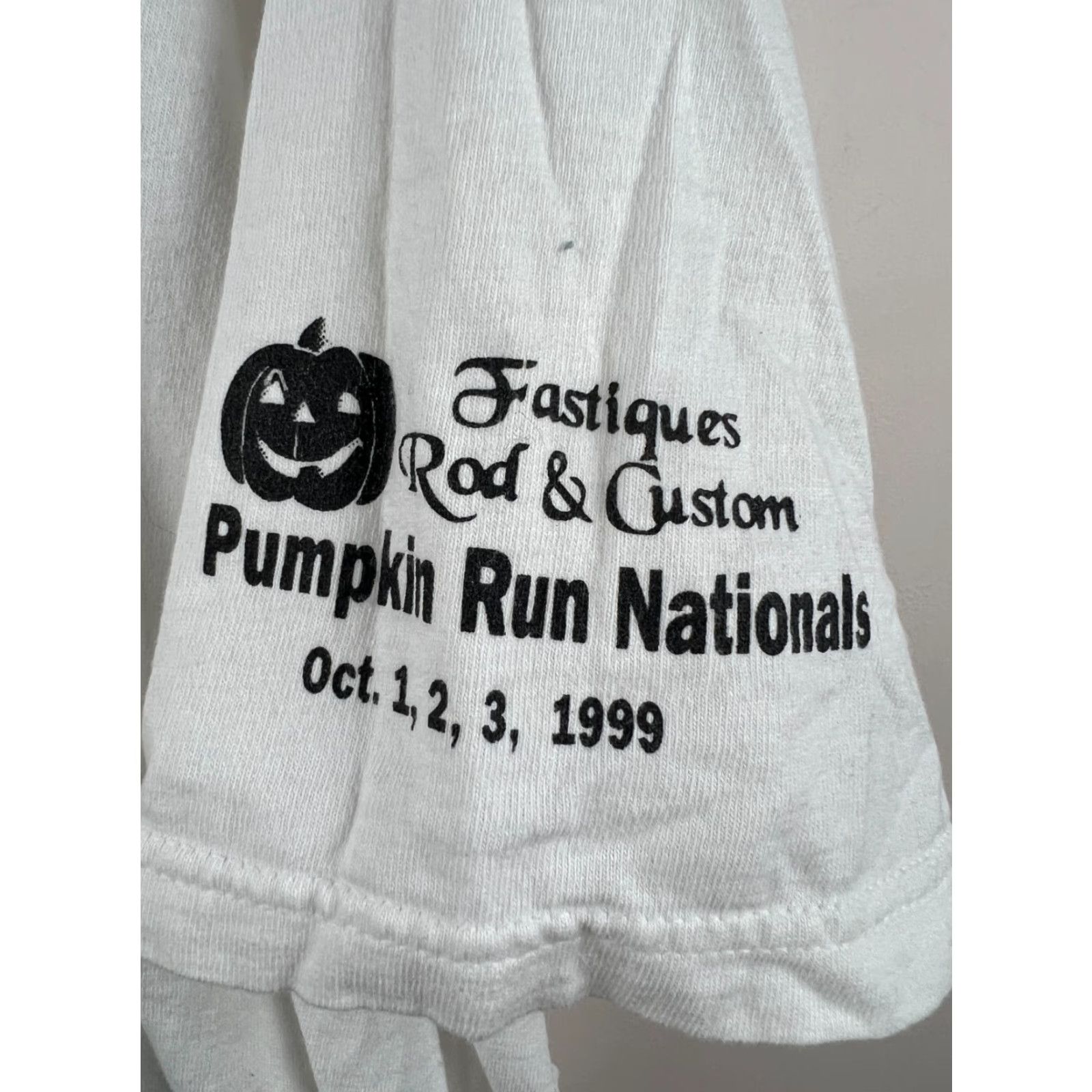 Fruit Of The Loom Vintage 1999 Pumpkin Run Nationals T-Shirt XXXL Fruit of the Loom Regular Men White 90s Car Show Rod & Custom 3XLSharron Shirt Mens Size US XXL / EU 58 / 5 - 5 Thumbnail