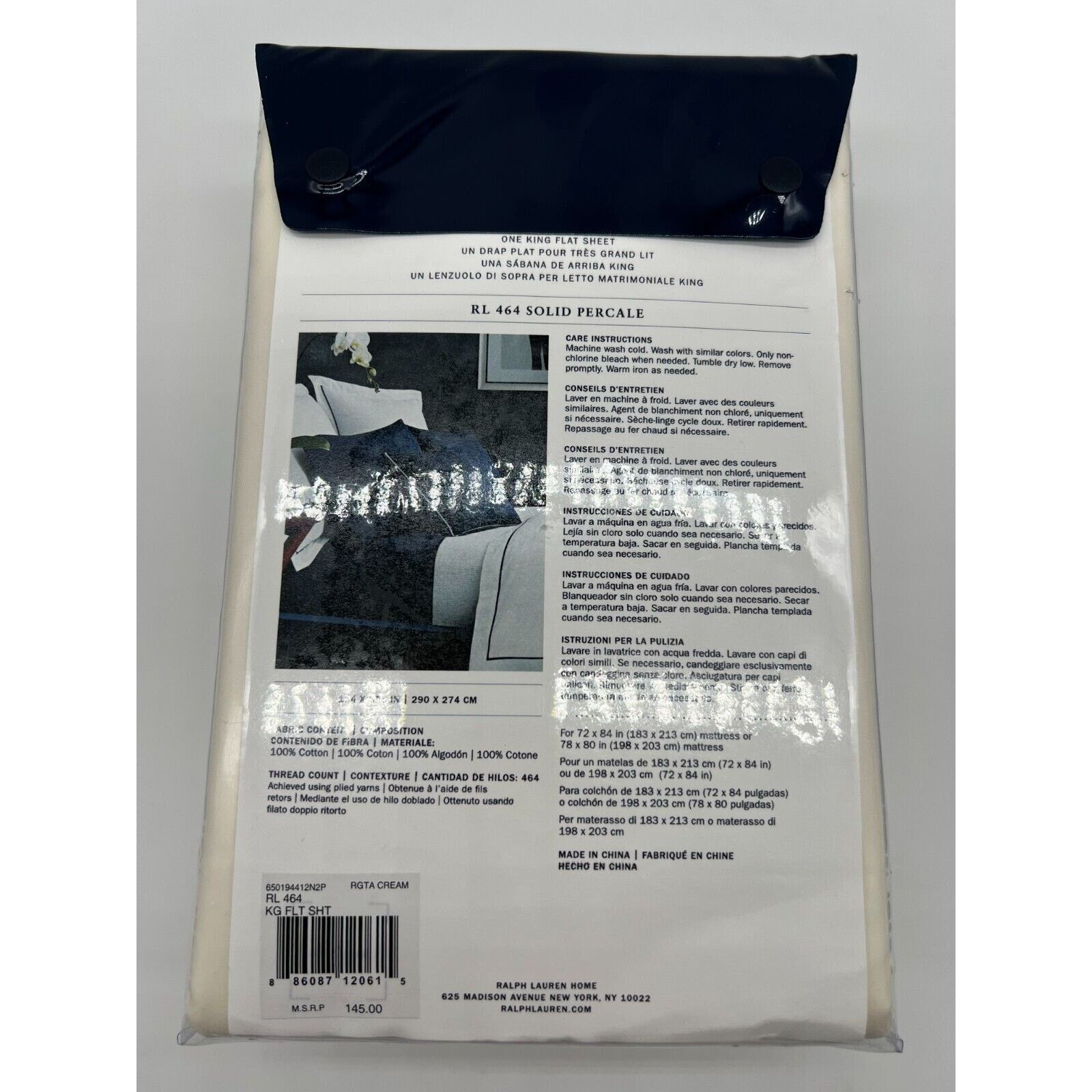 Ralph Lauren Ralph Lauren Solid Percale King Flat Sheet Regata Cream Bed Size ONE SIZE - 4 Thumbnail