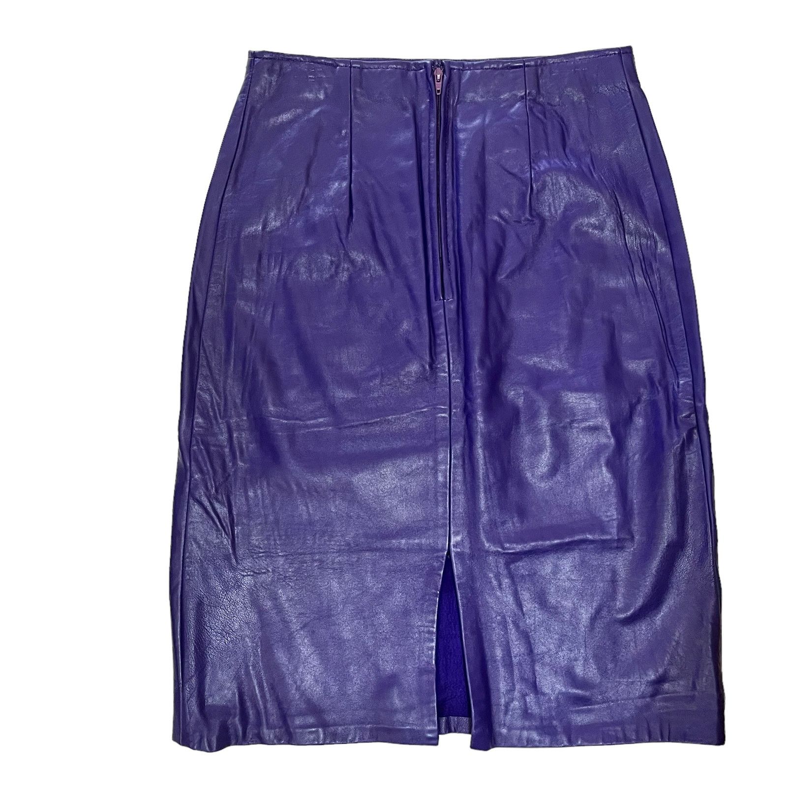 Firenze × Vintage Firenze Santa Barbara Purple High-Waist Leather Pencil Skirt Size 26" / US 2 / IT 38 - 3 Thumbnail