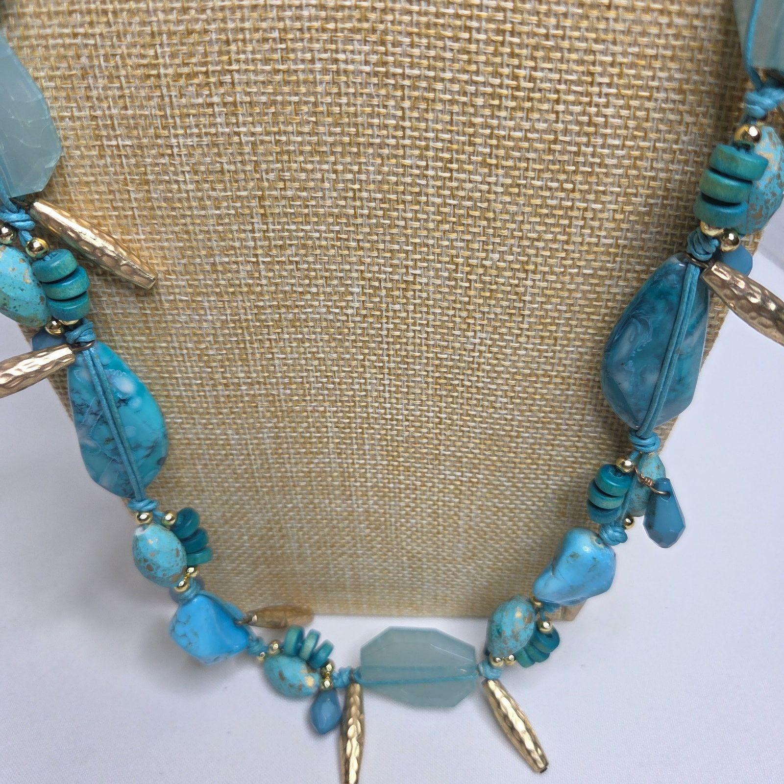 Chicos Chico's Costume Faux Turquoise Necklace W/ Gold Tone Accents Size ONE SIZE - 2 Thumbnail