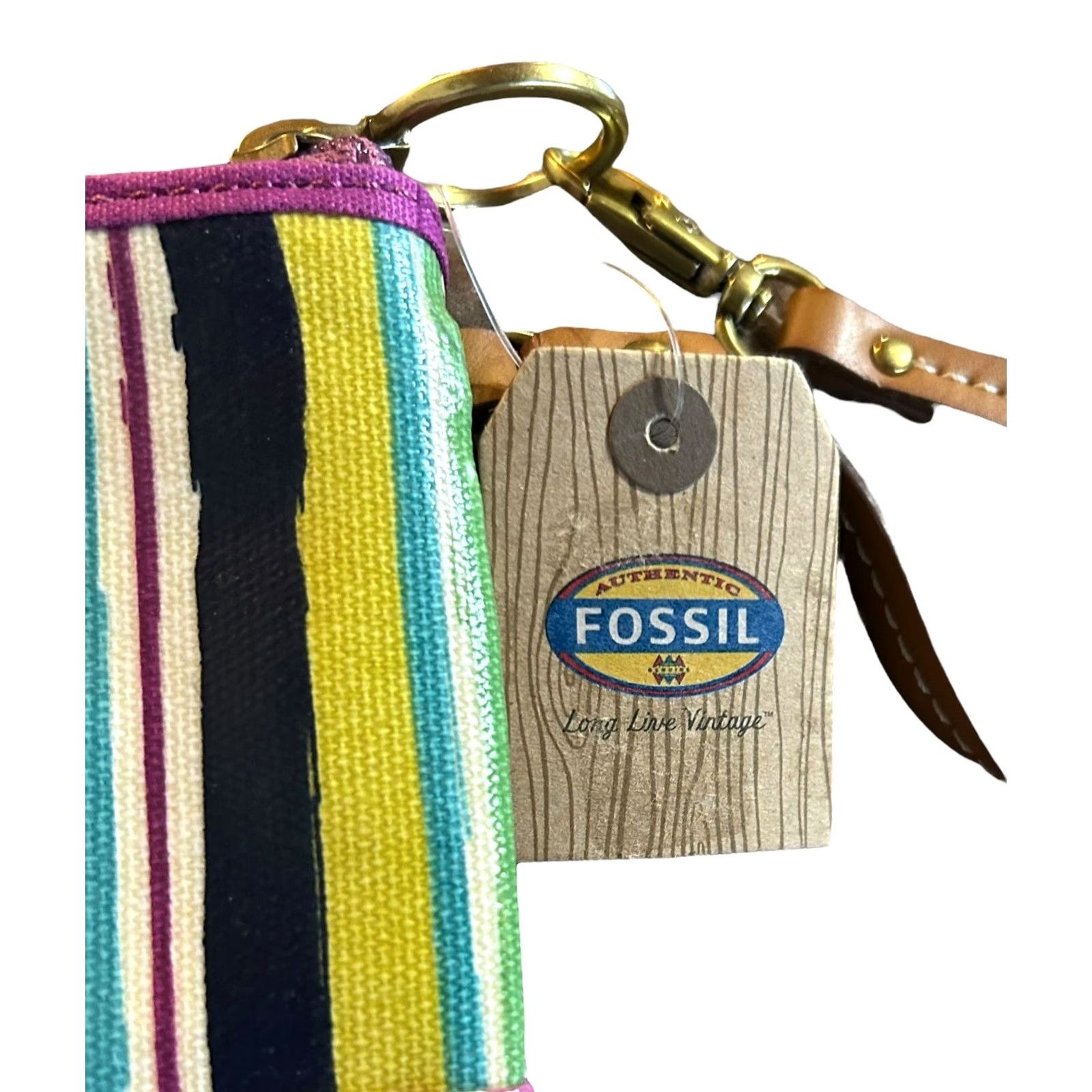 Fossil VINTAGE Fossil Purple Striped Birds Coated Canvas Leather Trim Wristlet Wallet Women NWT Size ONE SIZE - 7 Thumbnail