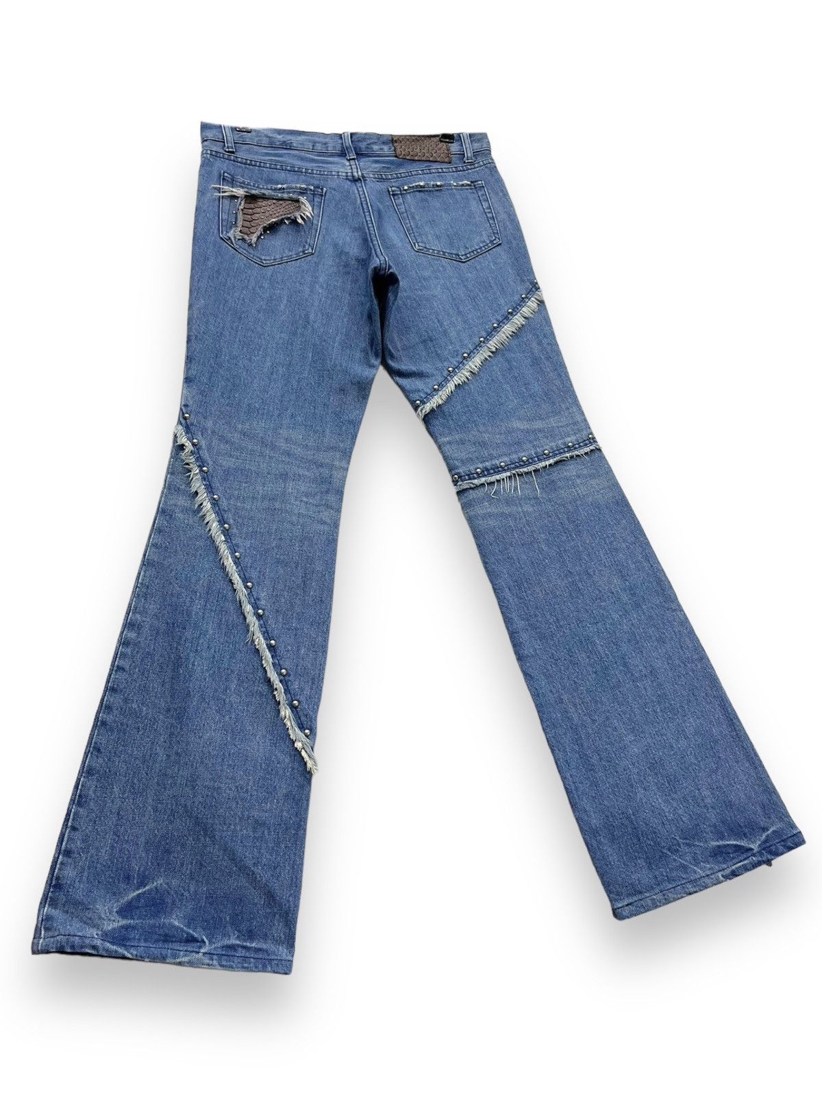 5351 POUR LES HOMMES × If Six Was Nine × Le Grande Bleu (L.G.B.) STEALS💥VINTAGE 5351 HOMMES Distressed Spliced Studded Flare Size US 31 - 6 Thumbnail