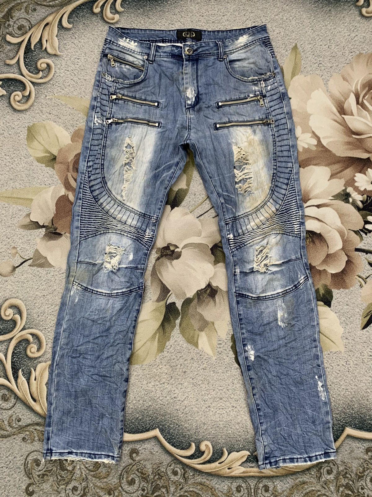Japanese Brand Distress GOLD Biker Like Denim Pant Size US 33 - 1 Thumbnail