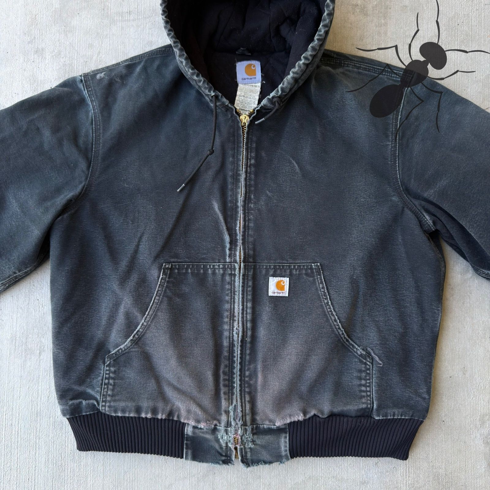Carhartt × Vintage Carhartt J140 BLK faded black hooded work wear jacket Size US L / EU 52-54 / 3 - 3 Thumbnail