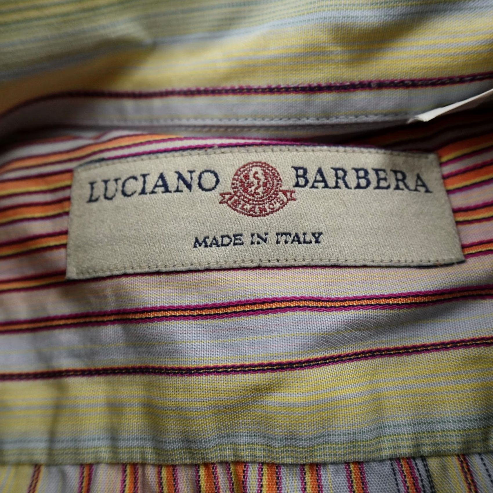 Luciano Barbera Luciano Barbera Shirt Mens Large Striped Button Up Long Sleeve Italy Dress Classic Colorful Fun Size 42R - 6 Thumbnail