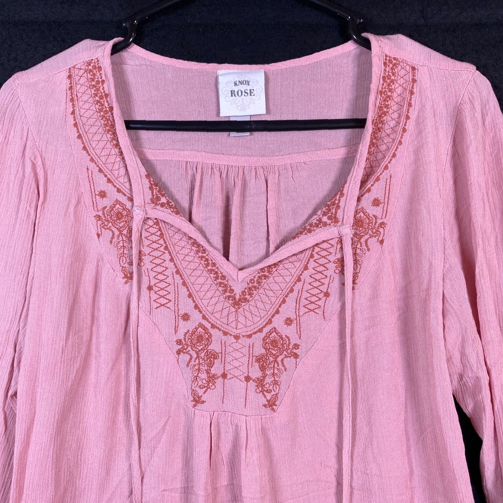 Vintage Knox Rose Blouse Womens Pink Floral V-Neck Tassels Long Sleeve Sheer Small Shirt Boho Tunic Casual Workwear Size S / US 4 / IT 40 - 2 Thumbnail