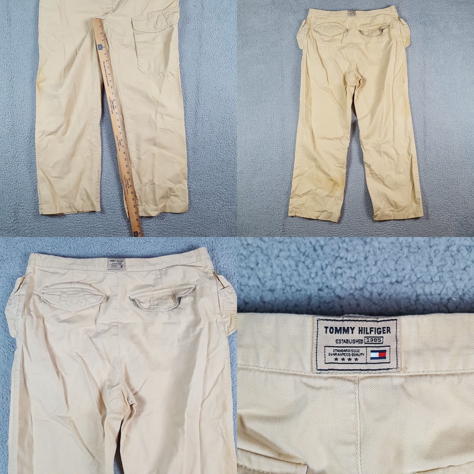 Tommy Hilfiger VINTAGE Y2K Tommy Hilfiger Baggy Cargo Khakis Size M 36x30 Khaki Army 00s Pants Size US 31 - 8 Thumbnail