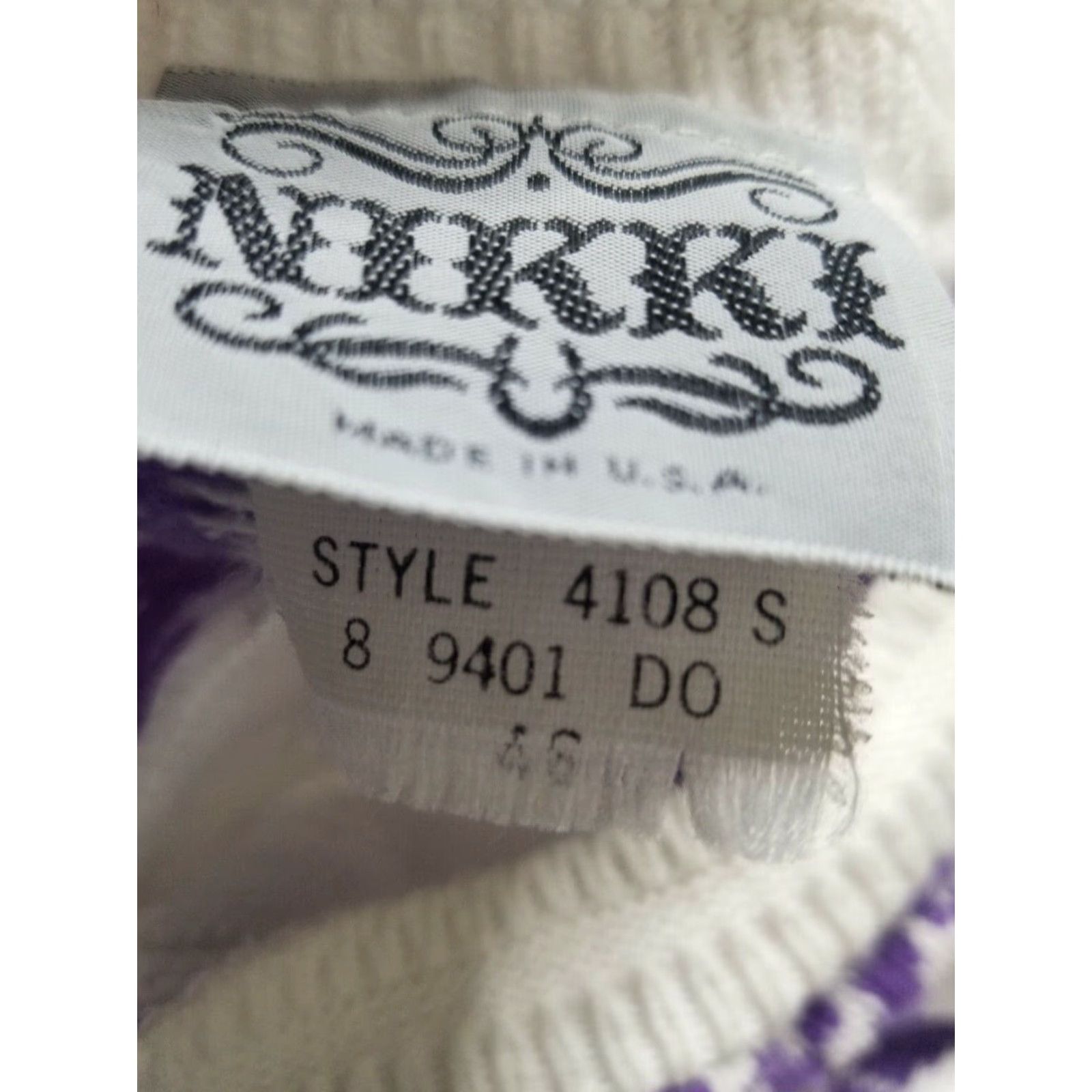 Vintage VINTAGE 80s Nikki Womens XL Short Sleeve Sweater White Purple Floral Acrylic Secretary Geek Style Size XL / US 12-14 / IT 48-50 - 3 Thumbnail