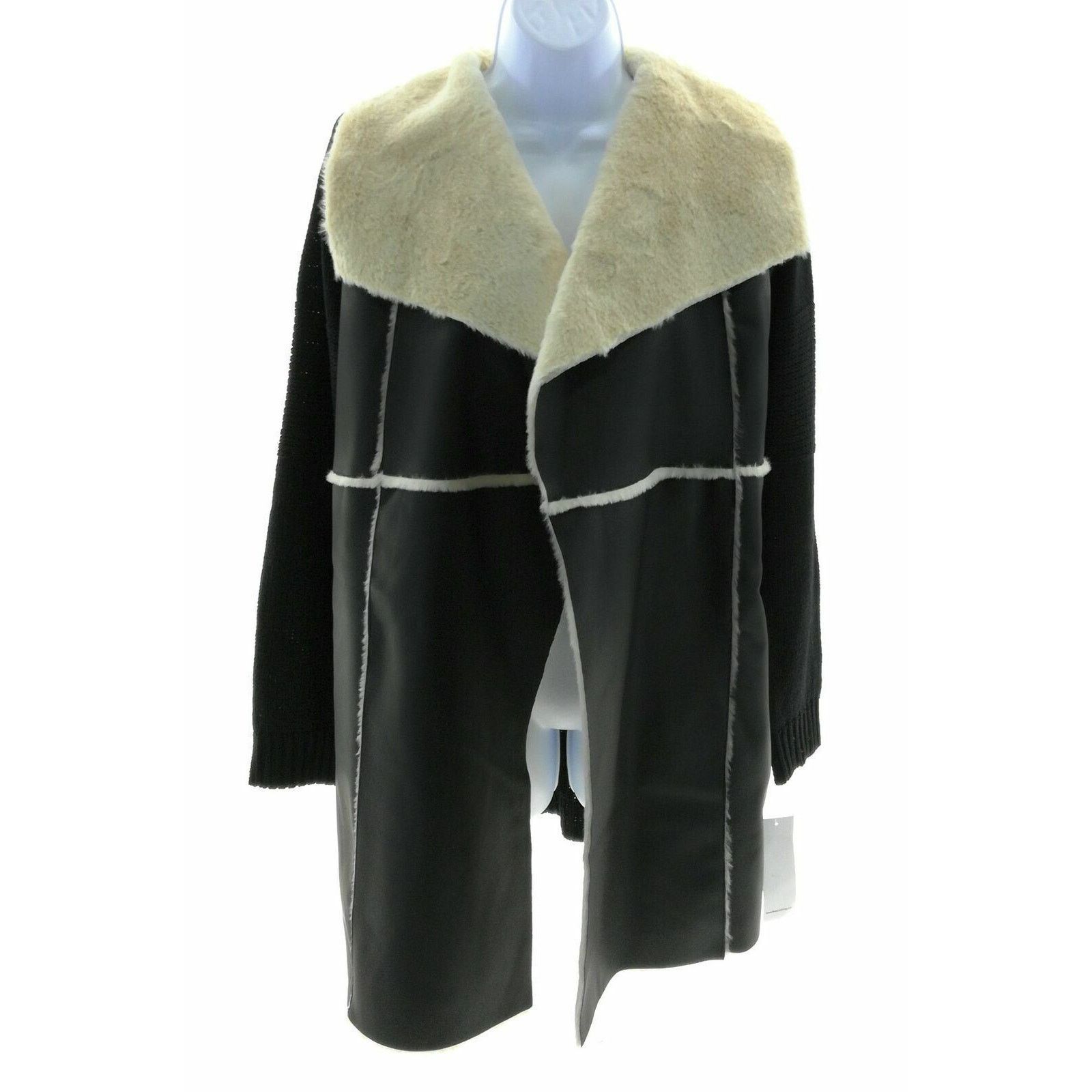 Other Fever Black and Ivory Faux Leather Sweater Cardigan - Medium Size M / US 6-8 / IT 42-44 - 1 Thumbnail