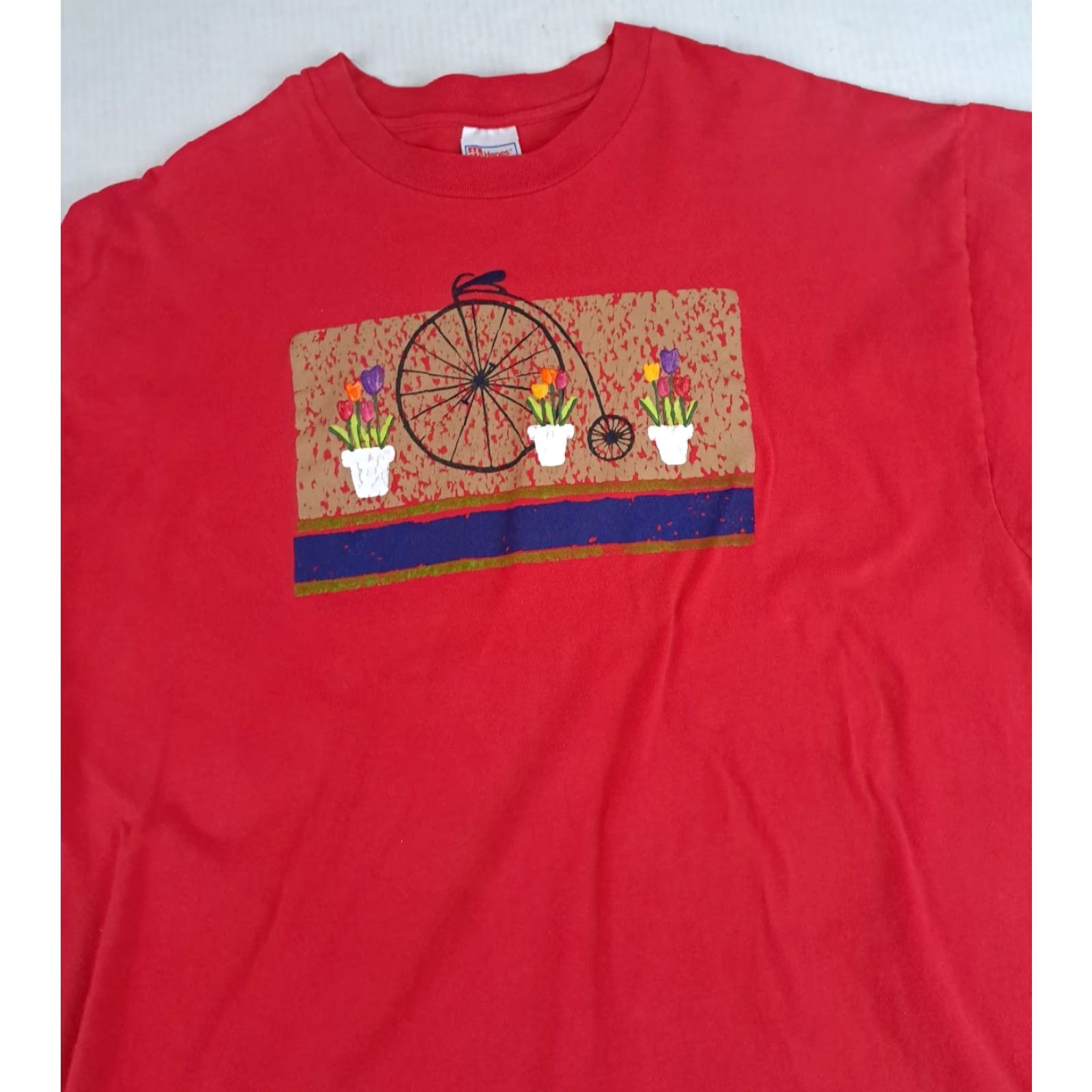 Hanes VINTAGE Hanes T-Shirt Shirt Women 2XL Red Short Sleeve Crew Neck Cotton Canvas Bicycle Flowers Pot Print Vintage 2XL Women Hanes T-Shirt Size XXL / US 16-18 / IT 52-54 - 2 Thumbnail
