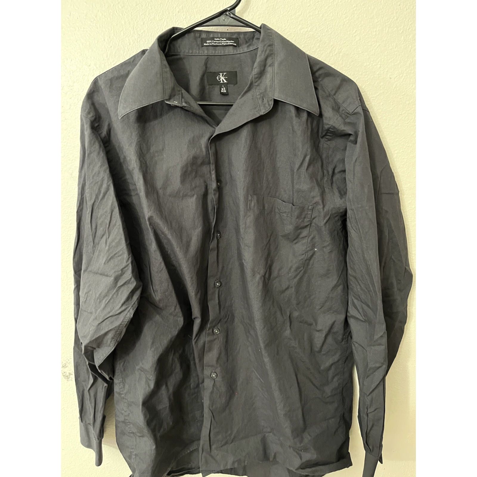 Calvin Klein Calvin Klein Shirt Men Satin Poplin Button-Up 16.5 Gray Long Sleeve 100% Cotton Size US L / EU 52-54 / 3 - 2 Thumbnail