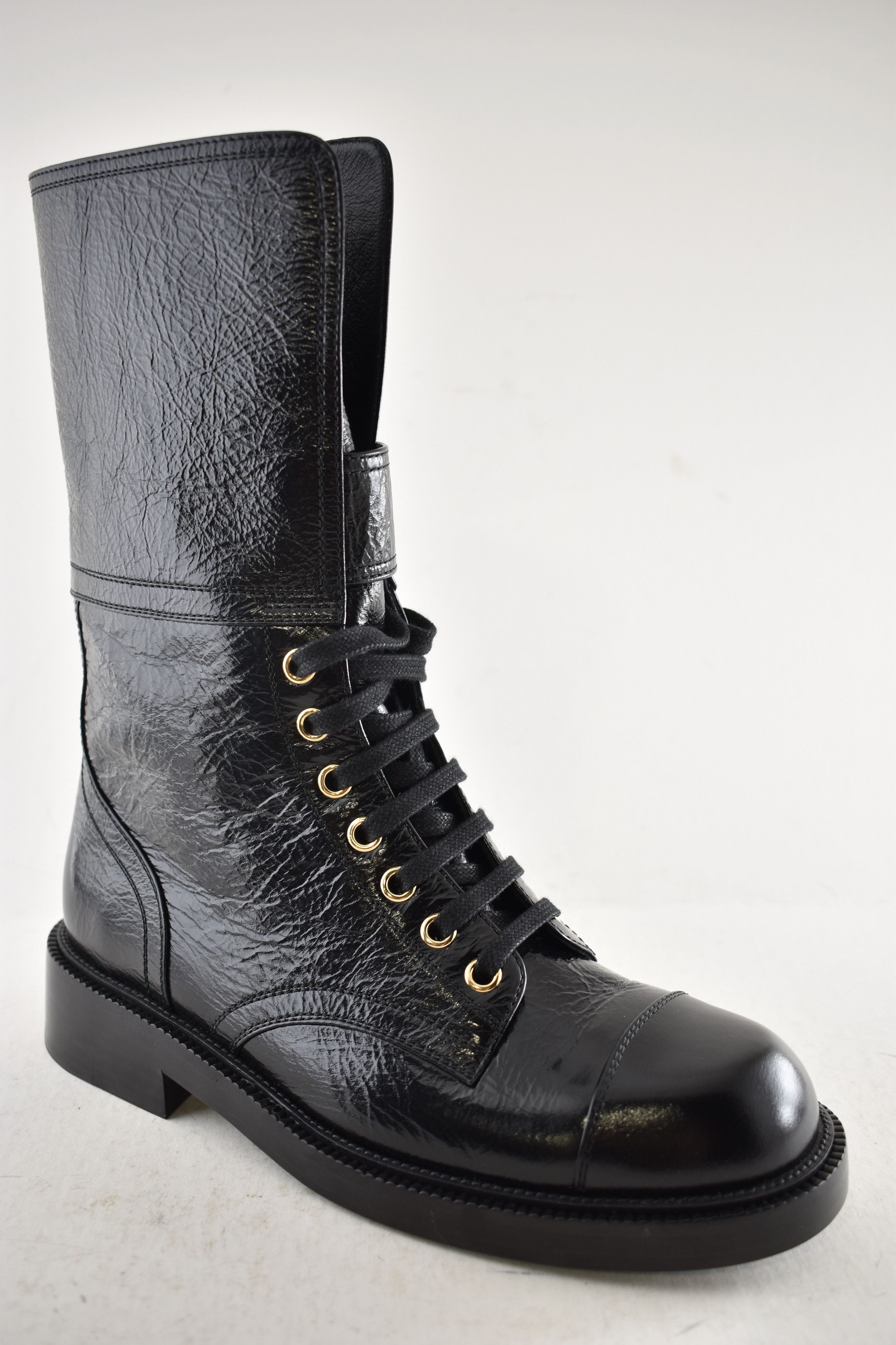 Chanel Chanel 24B Logo Combat Lace Up Tie Military Tall Boots 37.5 Size US 7.5 / IT 37.5 - 4 Thumbnail