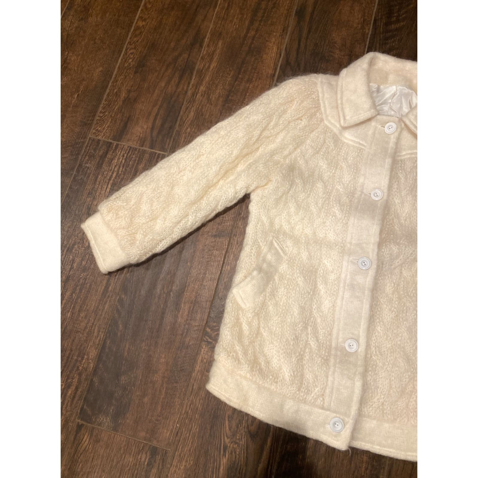 Vintage VINTAGE Donegal Design Ireland Coat Womens Size 12 Ivory Mohair Wool Cable Knit Buttons Casual Winter Size XL / US 12-14 / IT 48-50 - 3 Thumbnail