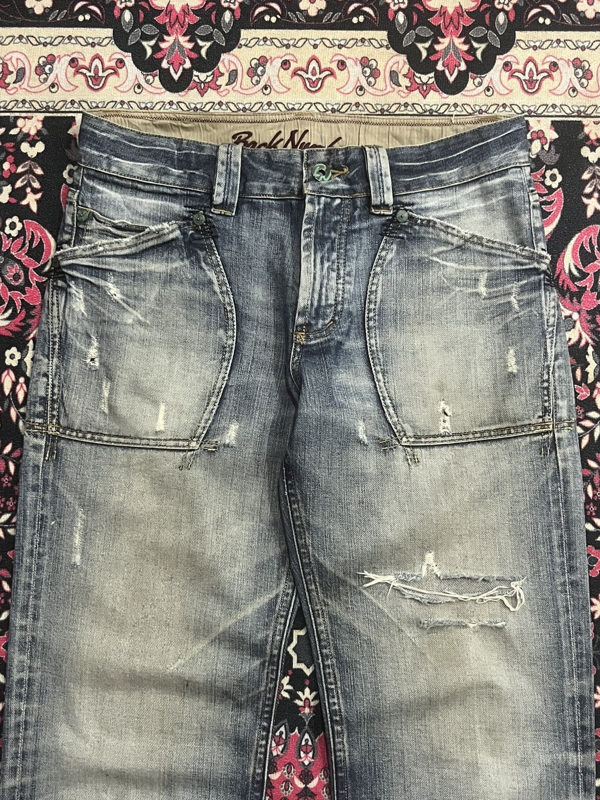 Japanese Brand Vintage Back Number Blue Washed Distressed Loose Fit Jeans Size US 32 / EU 48 - 4 Thumbnail