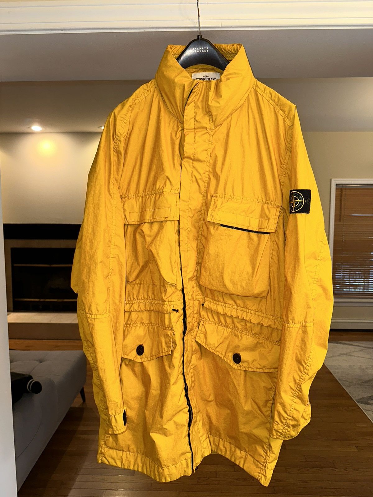 image of Stone Island Membrana 3L Tc Yellow Long Jacket In Size L, Men's