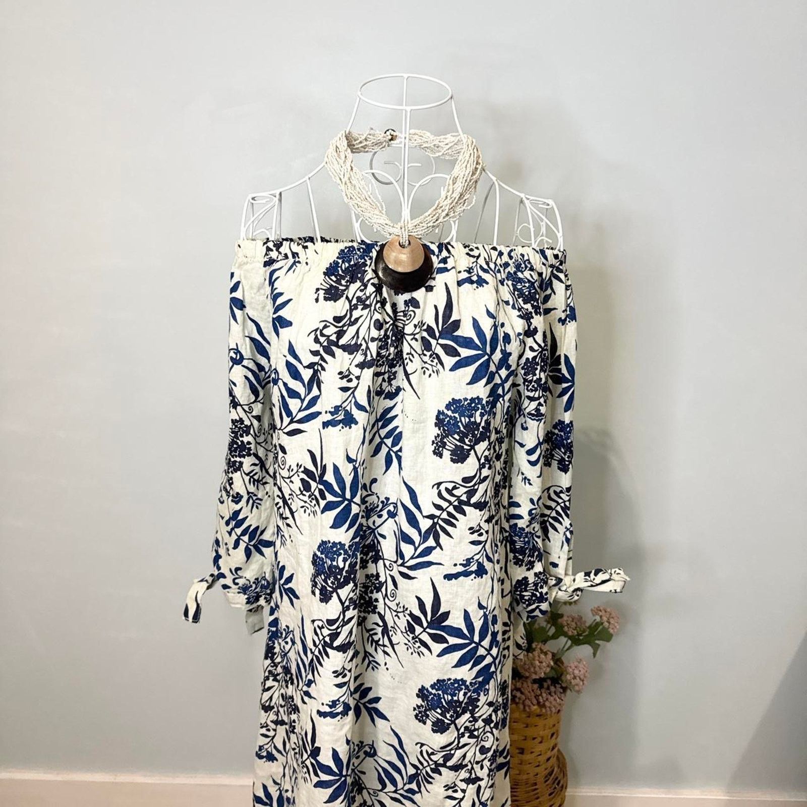 Other Floral off the shoulder linen midi floral navy sundress Size S / US 4 / IT 40 - 3 Thumbnail