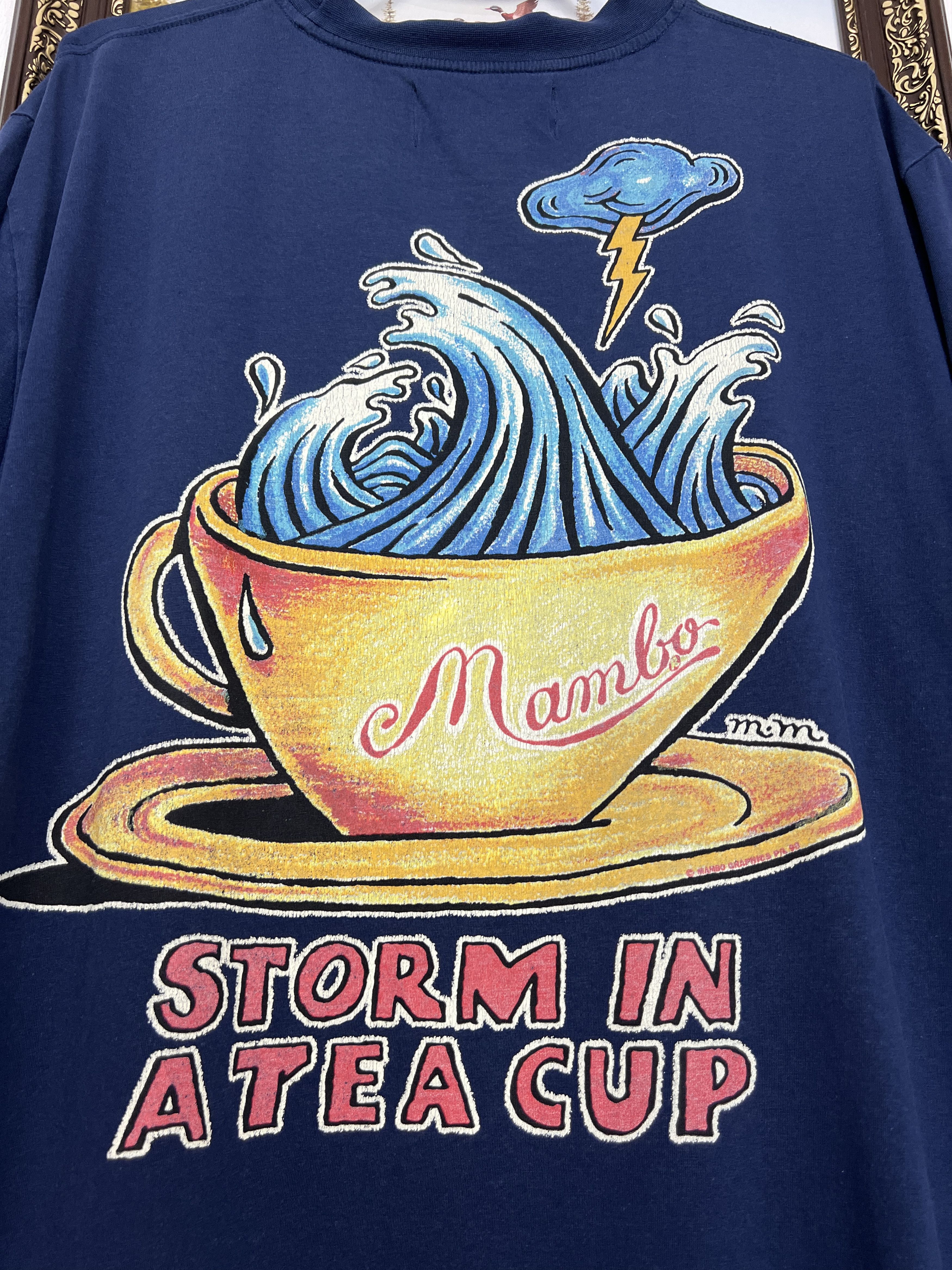 Vintage Vintage 90's Mambo Storm In A Tea Cup Tee Over Print Shirt Size US L / EU 52-54 / 3 - 3 Thumbnail