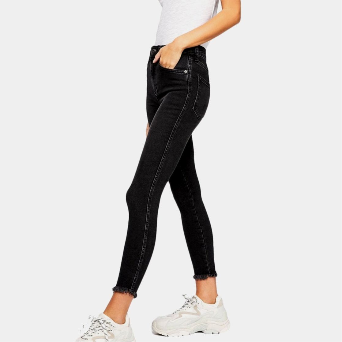 Free People Free People High Rise Raw Hem Skinny Jeans Black 30 Size 30" / US 8 / IT 44 - 5 Thumbnail