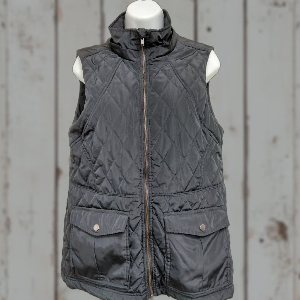 Vintage Thread & Supply Black Quilted Vest Women’s Size Large Full Zip Pockets Vest Quilted Black L Women Mens? Size L / US 10 / IT 46 - 1 Thumbnail