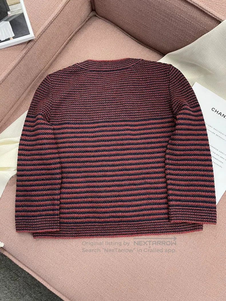 Chanel Chanel Red Black Stripe Knit Cardigan Coat. Size US M / EU 48-50 / 2 - 4 Thumbnail