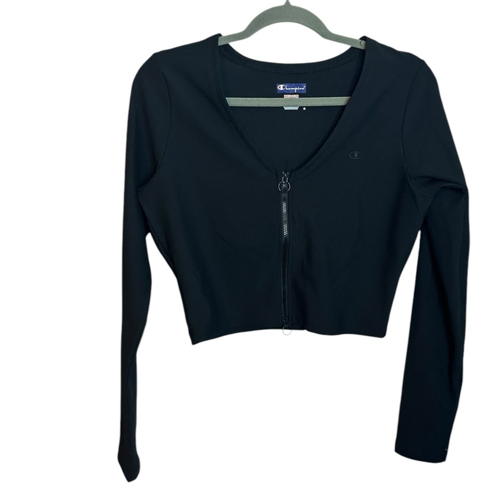 Champion Champion Black Ribbed Cropped Zip Front Active Top Size M / US 6-8 / IT 42-44 - 1 Thumbnail
