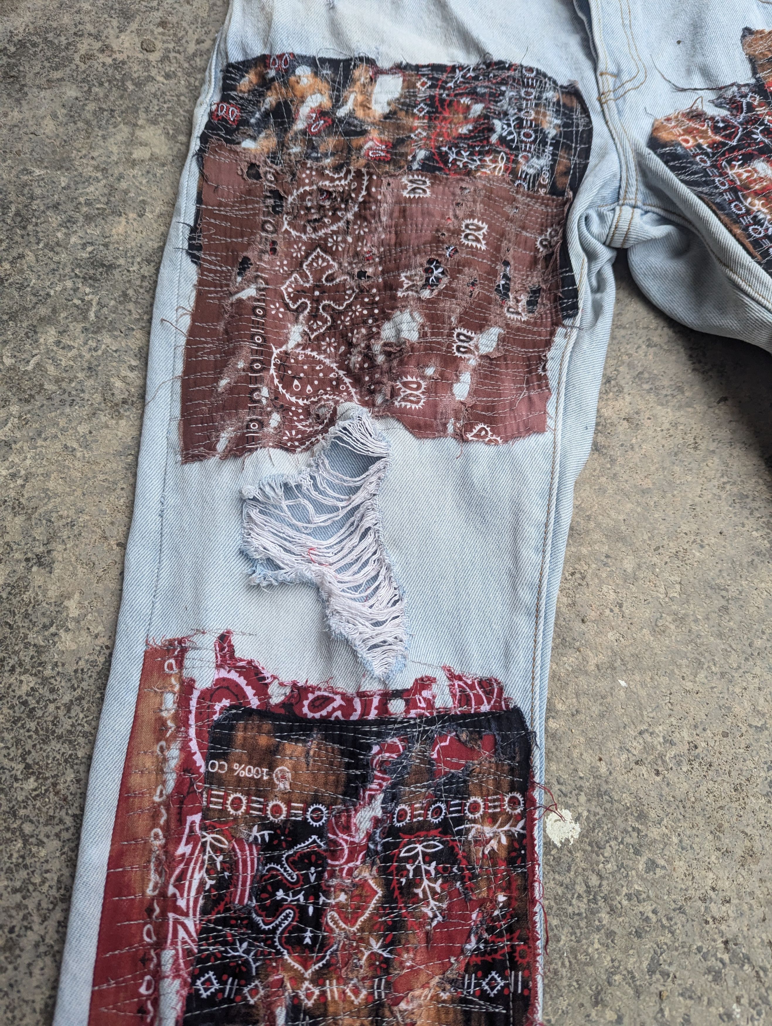Art Comes First × Levi's Levis 501 Jeans Bandana Boro Distressed Custom Made Size 33" - 5 Thumbnail