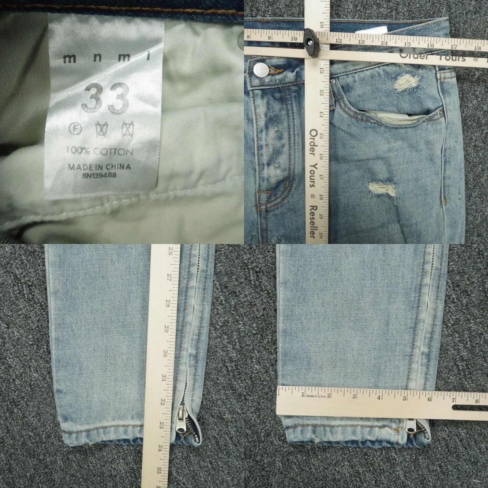 MNML mnml Jeans Mens 33x34 Blue Distressed Ripped Button Fly Ankle Zip Denim Jeans Slim 34 Inseam Mens Boys? Size US 33 - 8 Thumbnail