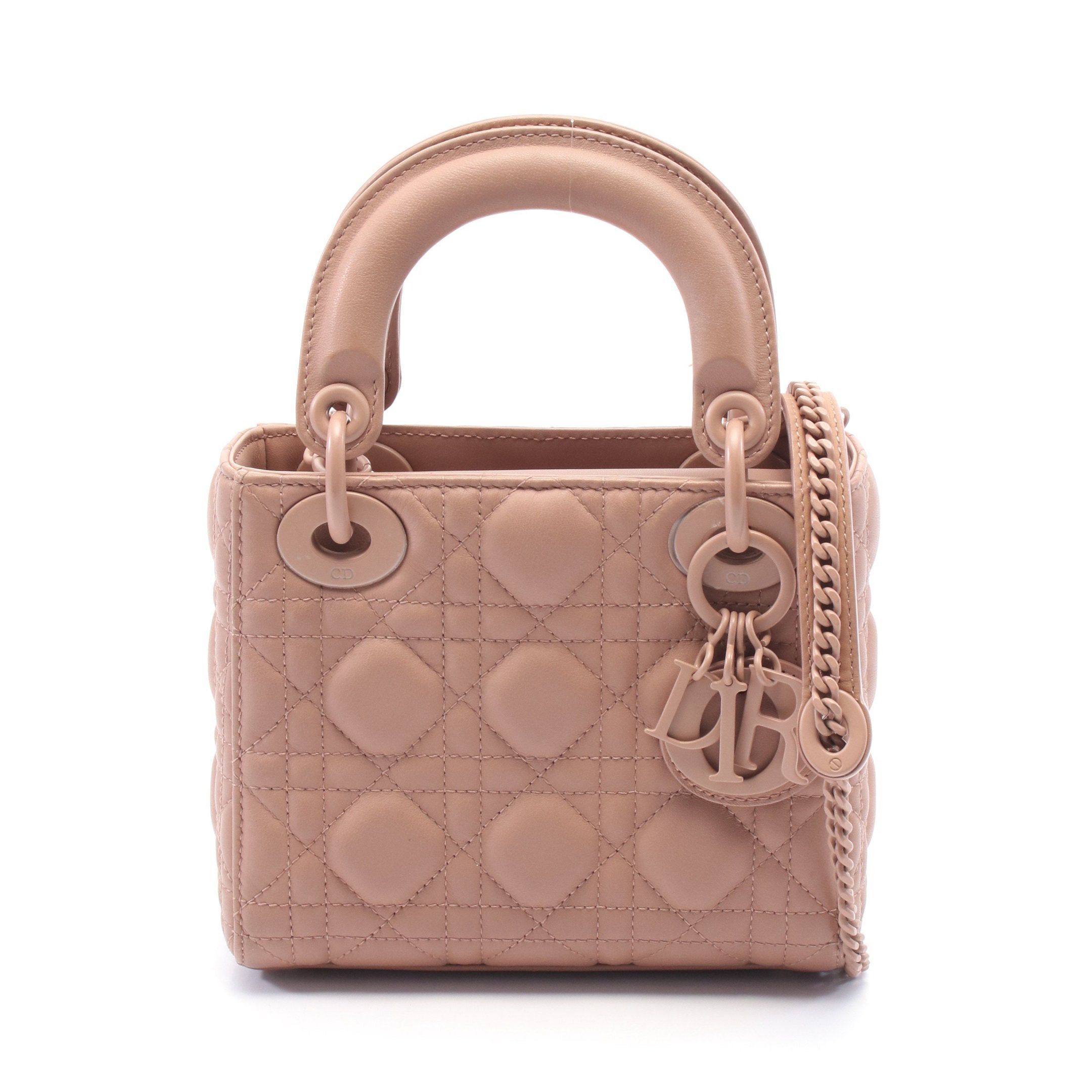 Dior Dior Lady Dior Mini Canage Handbag Leather Pink Beige Size ONE SIZE - 1 Thumbnail