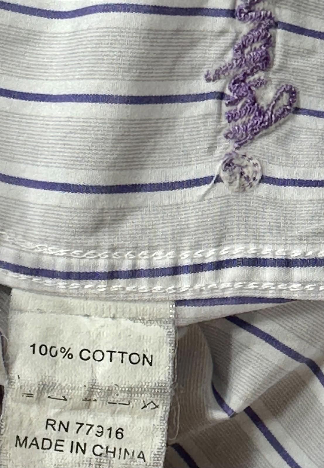 English Laundry English Laundry Embroidered Purple Striped Shirt White 2XL Size US XXL / EU 58 / 5 - 7 Thumbnail