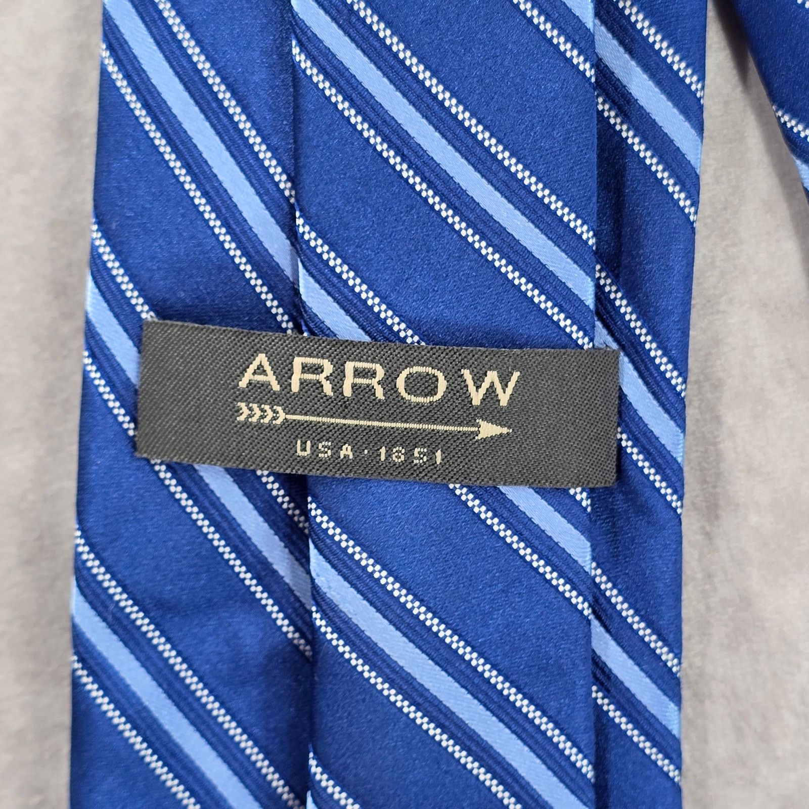 Arrow Arrow Blue Gray Silver Stripe 100% Silk Men's Neck Tie NWOT Size 30 - 4 Thumbnail
