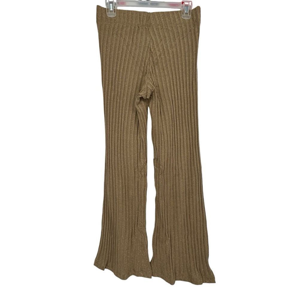 Enza Costa ENZA COSTA LUREX SWETER RIB FLARE PANTS IN SAND GOLD SPARKLE Size 28" / US 6 / IT 42 - 4 Thumbnail