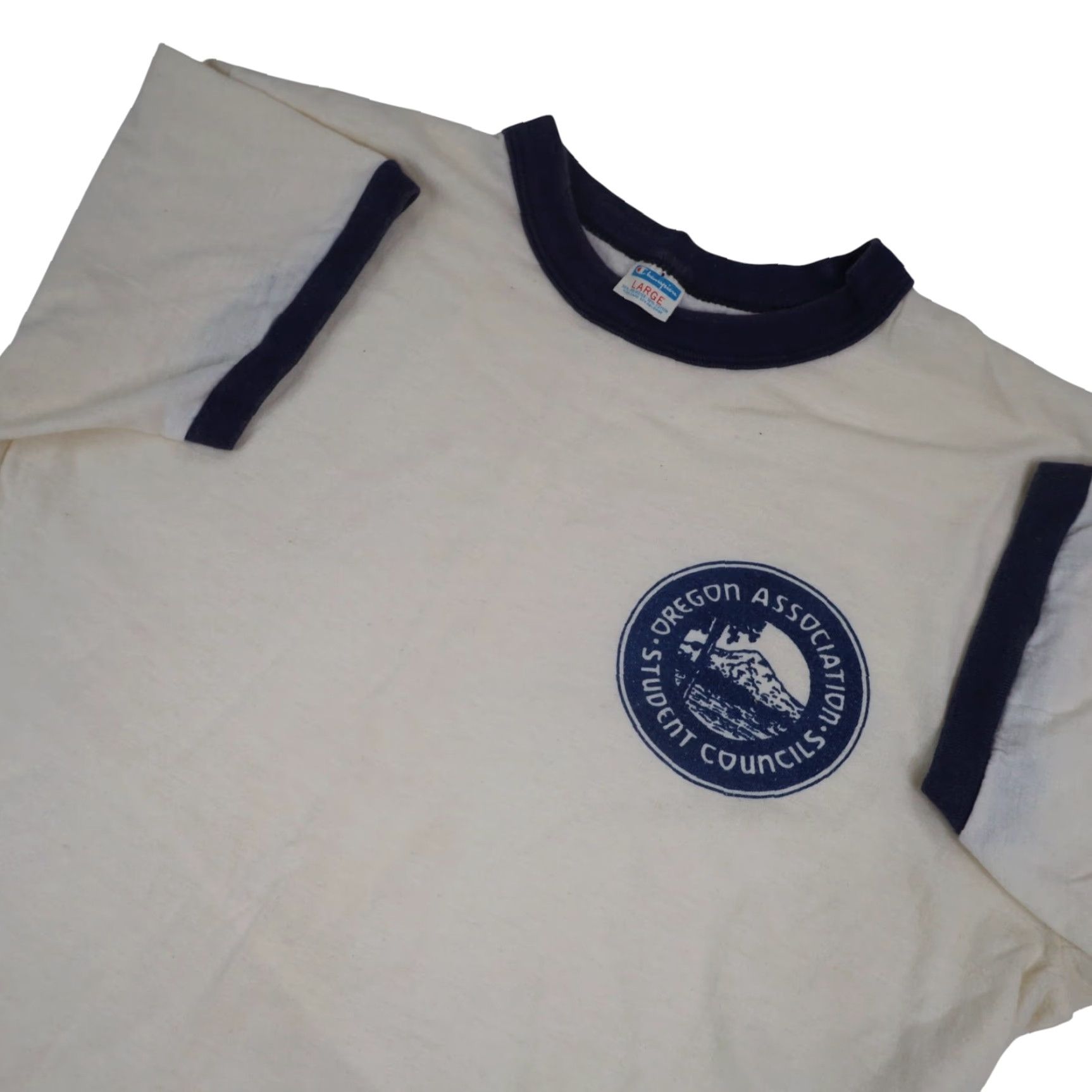 Champion VINTAGE Champion Oregon Association Student Councils Ringer T Shirt Shirt Mens L White 8/10 19"x26" Size US L / EU 52-54 / 3 - 7 Thumbnail