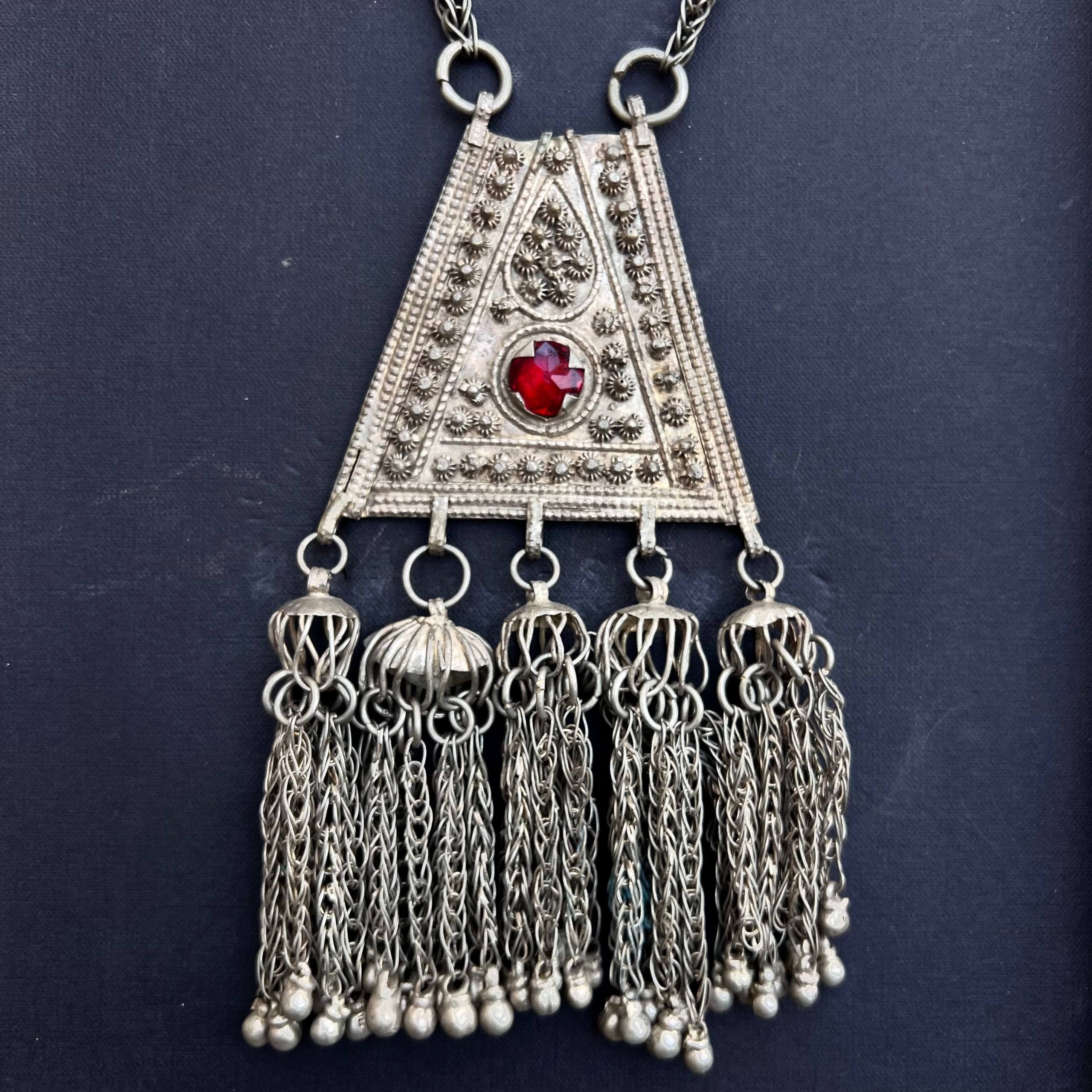Vintage Antique Yemenite Bedouin Silver Necklace Ethnic Jewelry Size ONE SIZE - 6 Thumbnail