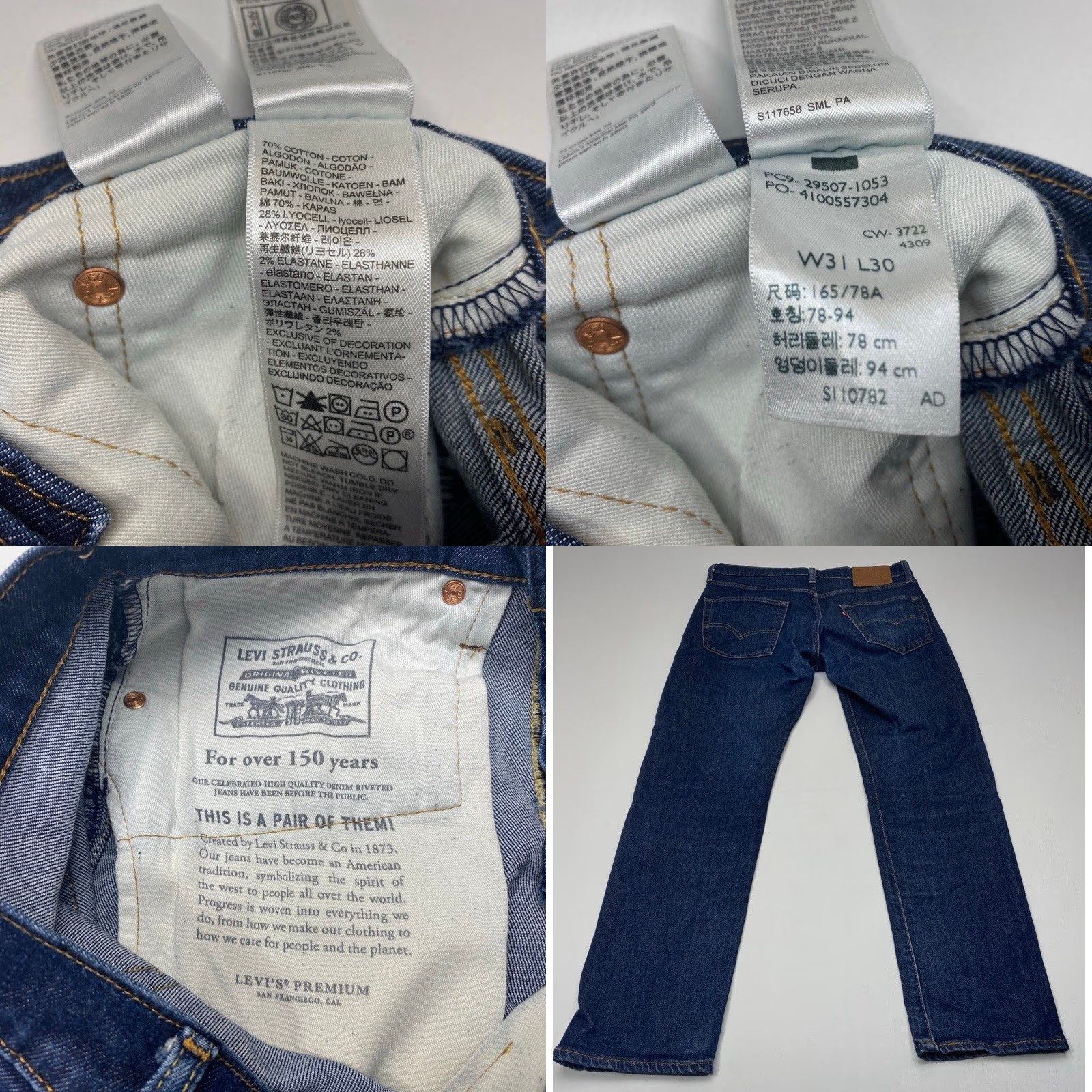 Levi's Levi's Premium 505 Jeans Mens 31x30 Blue Denim Straight Leg Stretch Big E Tab Size US 31 - 8 Thumbnail
