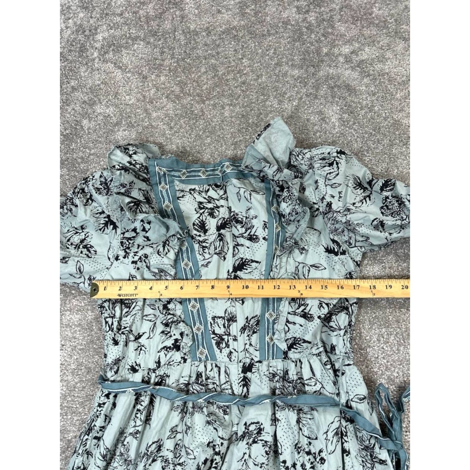 Anthropologie Anthropologie Dress Blouson Womens L Blue Floral Cotton Wrap 3/4 Sleeve V-Neck Tie Short A-Line, Party/Cocktail, Spring Summer Fall, Regular Shirt? Size L / US 10 / IT 46 - 5 Thumbnail