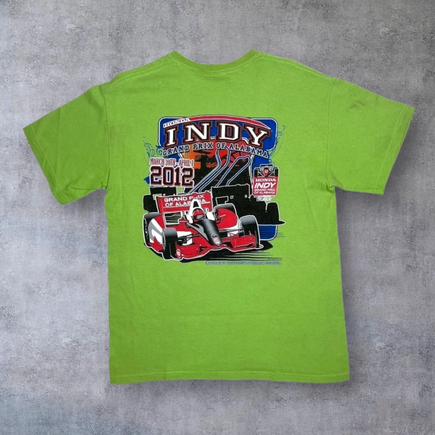 Gildan Honda Indy “Grand Prix Of Alabama” Indy Car Motorsports Racing T-Shirt M Green Graphic Print Front Back Men Size US M / EU 48-50 / 2 - 2 Thumbnail