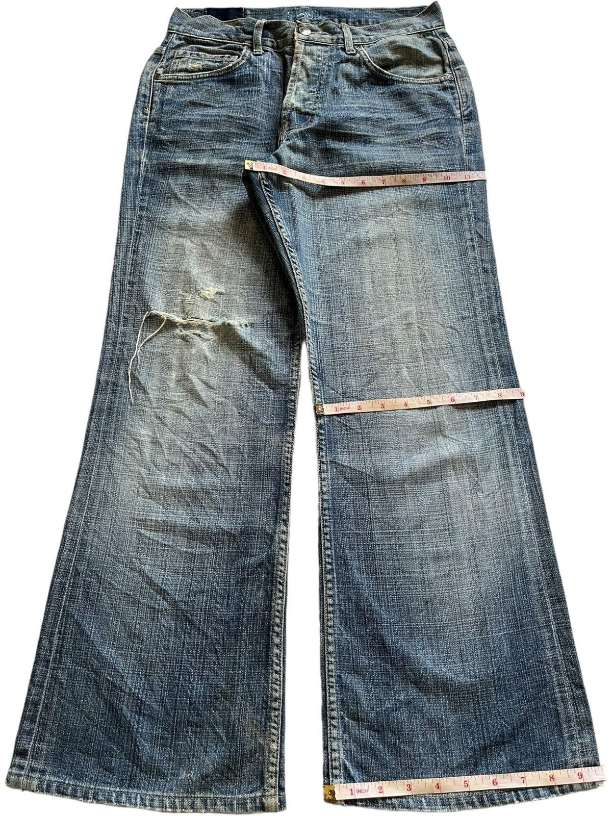 Japanese Brand Vintage USA Sacred Blue Bootcut Faded Wash Distressed Jeans Size US 29 - 15 Thumbnail