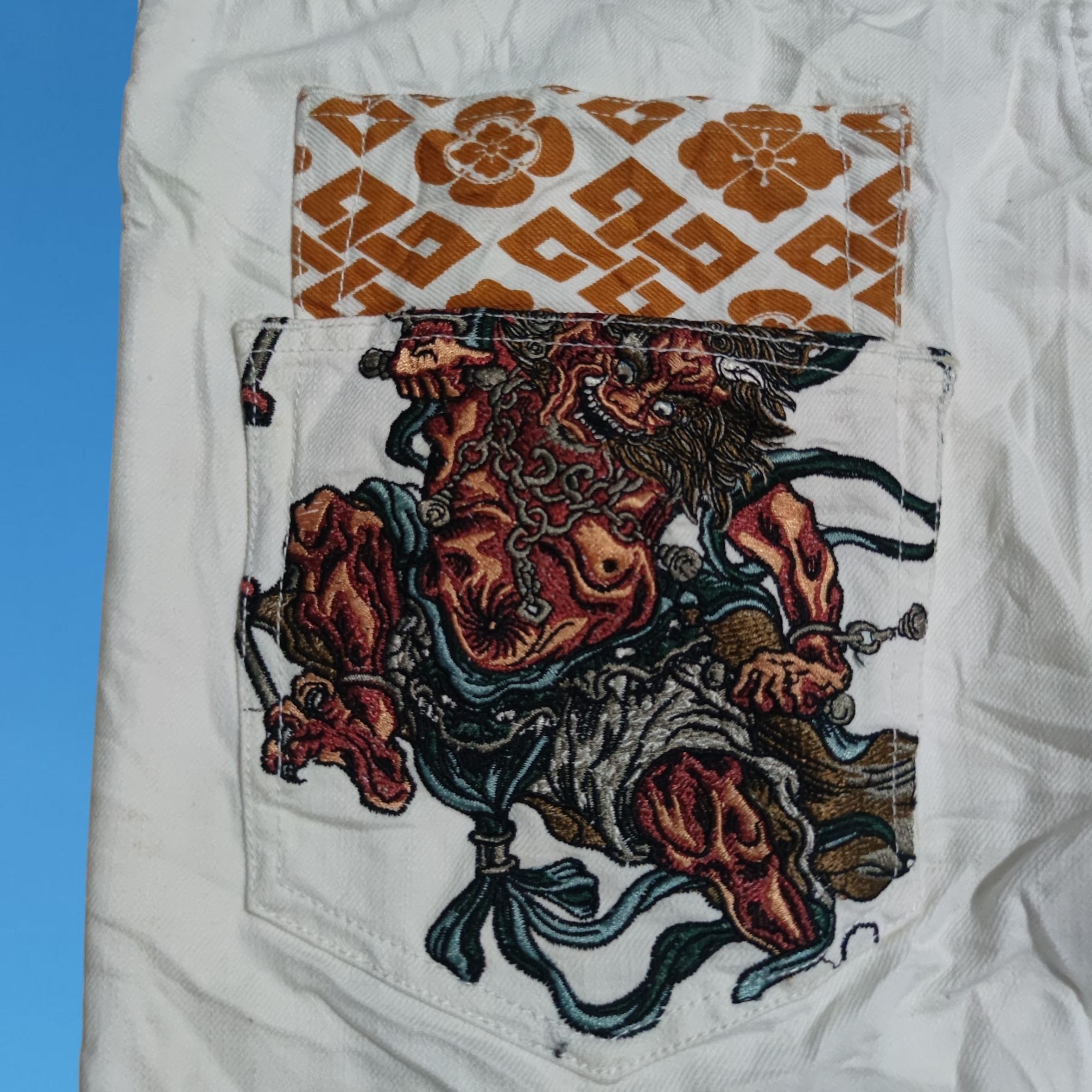 Japanese Brand Y2K Japanese Brand KaraKuri Tamashii Embroidered Denim Pants Size US 37 - 4 Thumbnail