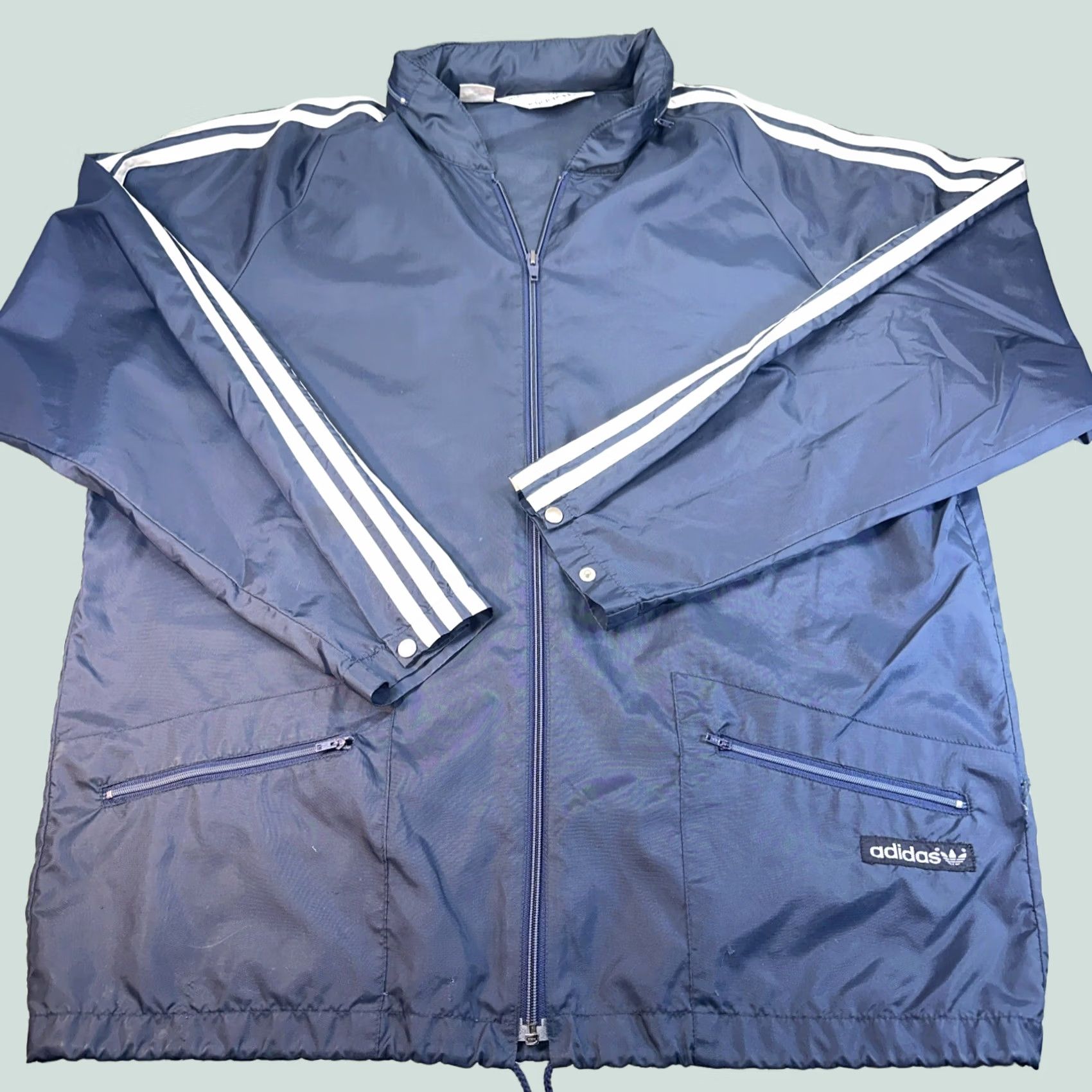 Adidas VINTAGE adidas Windbreaker Jacket Track Coat Large Blue Men L Nylon Size US L / EU 52-54 / 3 - 1 Thumbnail