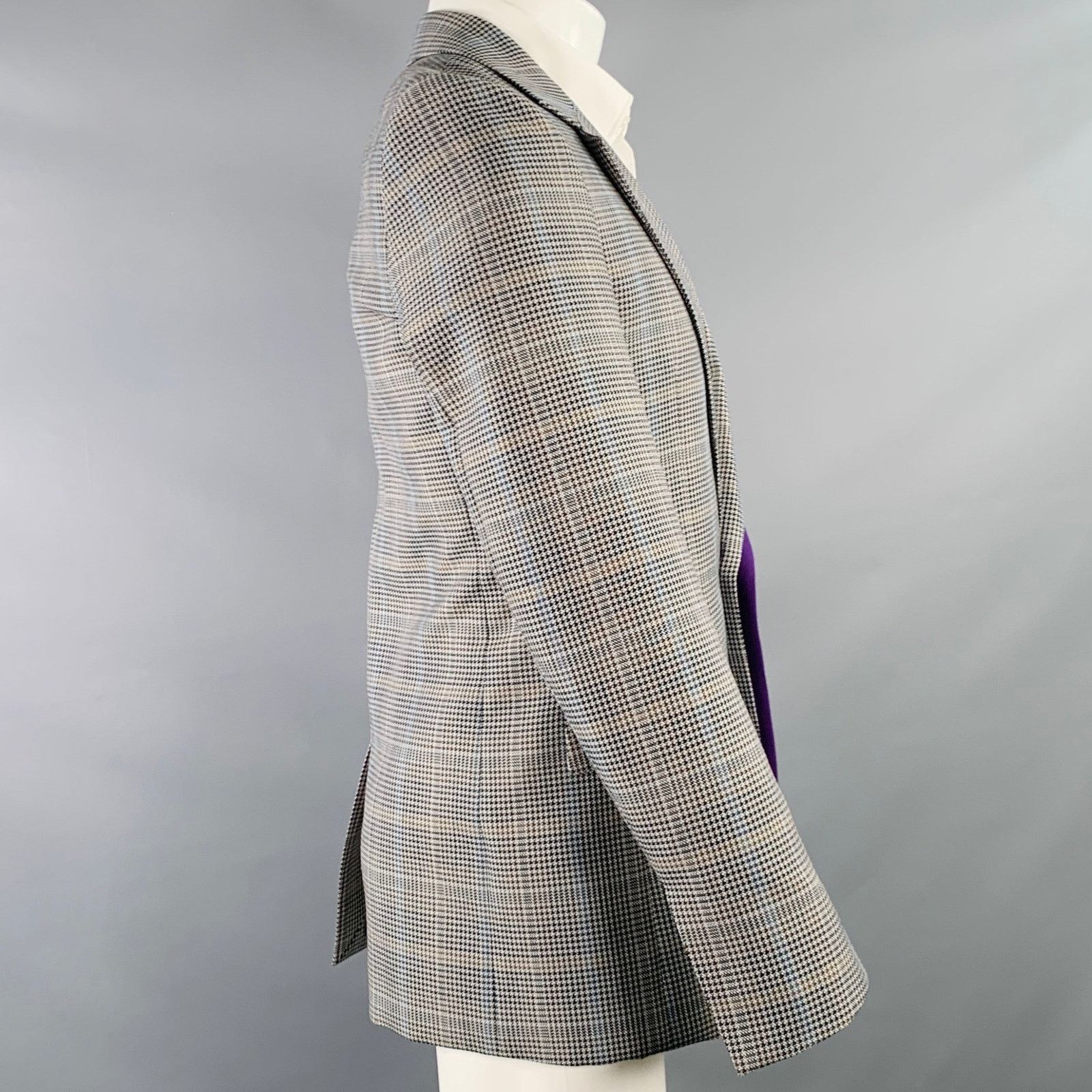 Givenchy Grey Black Purple Plaid Contrast Trim Wool Blend Sport Coat Size 38R - 3 Thumbnail