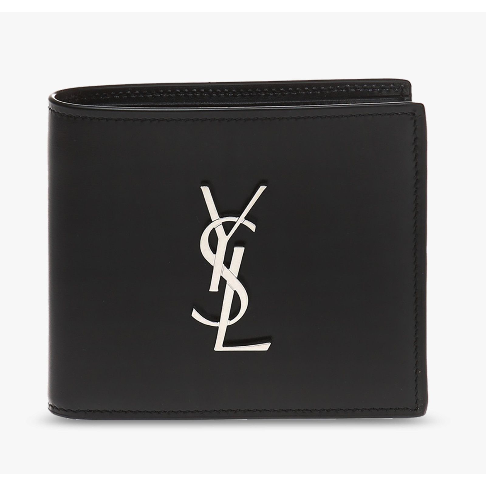 Saint Laurent Men YSL Silver Metal Logo Card Bi-Fold Wallet