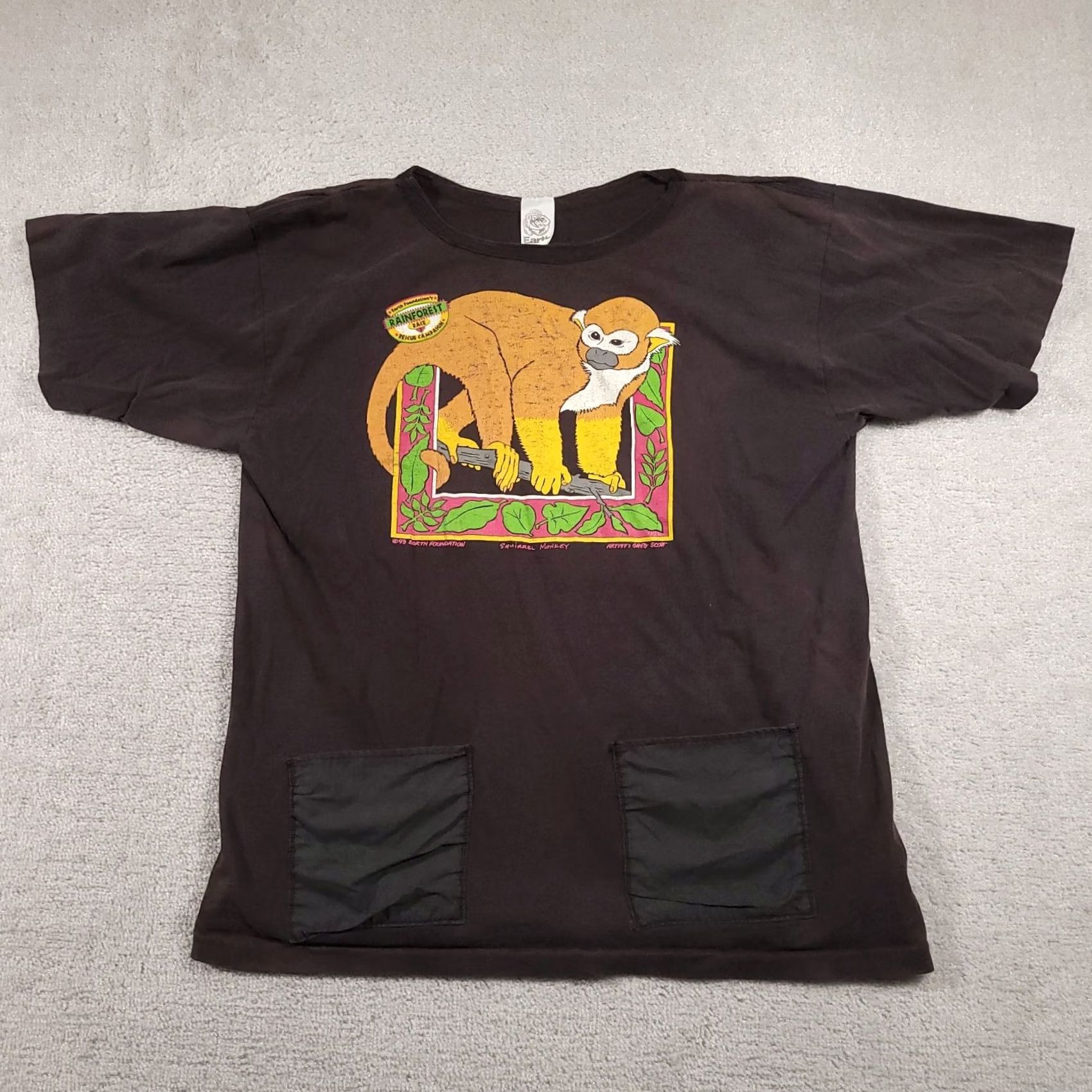 Vintage VINTAGE Greg Scott 1993 Earth Foundation T Shirt XL Black Short Sleeve Unisex Pockets Monkey USA Size US XL / EU 56 / 4 - 2 Thumbnail
