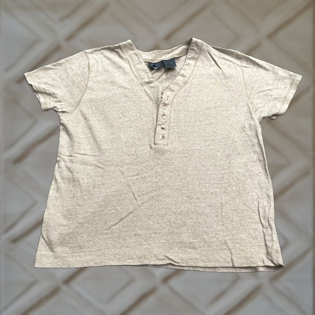 Vintage VINTAGE Lizwear Linen Blend Henley Shirt Womens Large Beige Short Sleeve Casual Knit Top Size L / US 10 / IT 46 - 1 Thumbnail