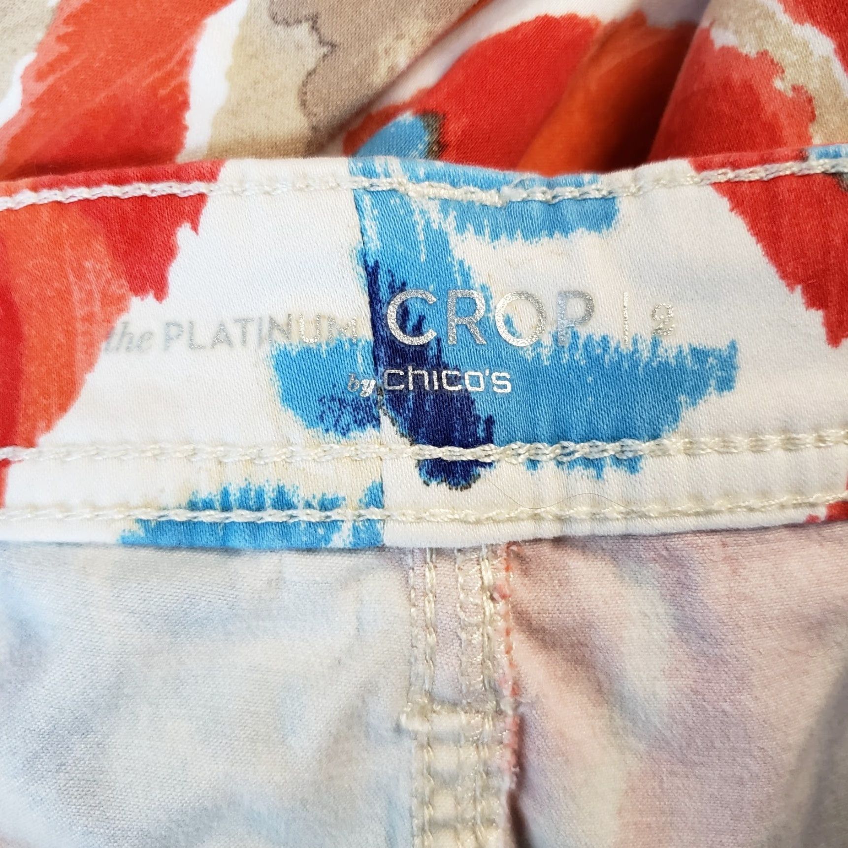 Vintage Chico's Womens Platinum Crop Pants Sz 12 Red Blue High Rise Cotton Blend Cropped Inseam 23 Womens Shoes? Size 34" / US 12 / IT 48 - 7 Thumbnail