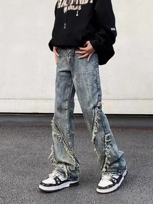 Japanese Brand × Jean Vintage washed fringed raw edge straight-leg jeans Size US 32 / EU 48 - 4 Thumbnail